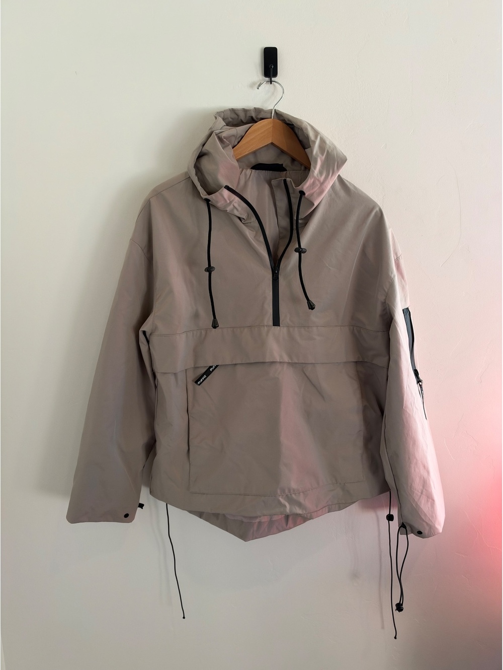 Puffit Beige Hooded Anorak Pullover Jacket Women’s XS Utility Windbreaker